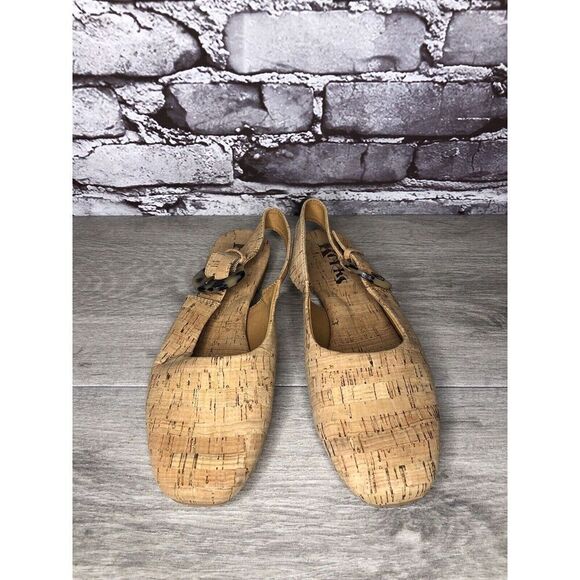 Korks Tan Cork Leather Casual Ankle Strap Mules Flats Women’s Sz 6.5M US/37EU - Picture 1 of 16